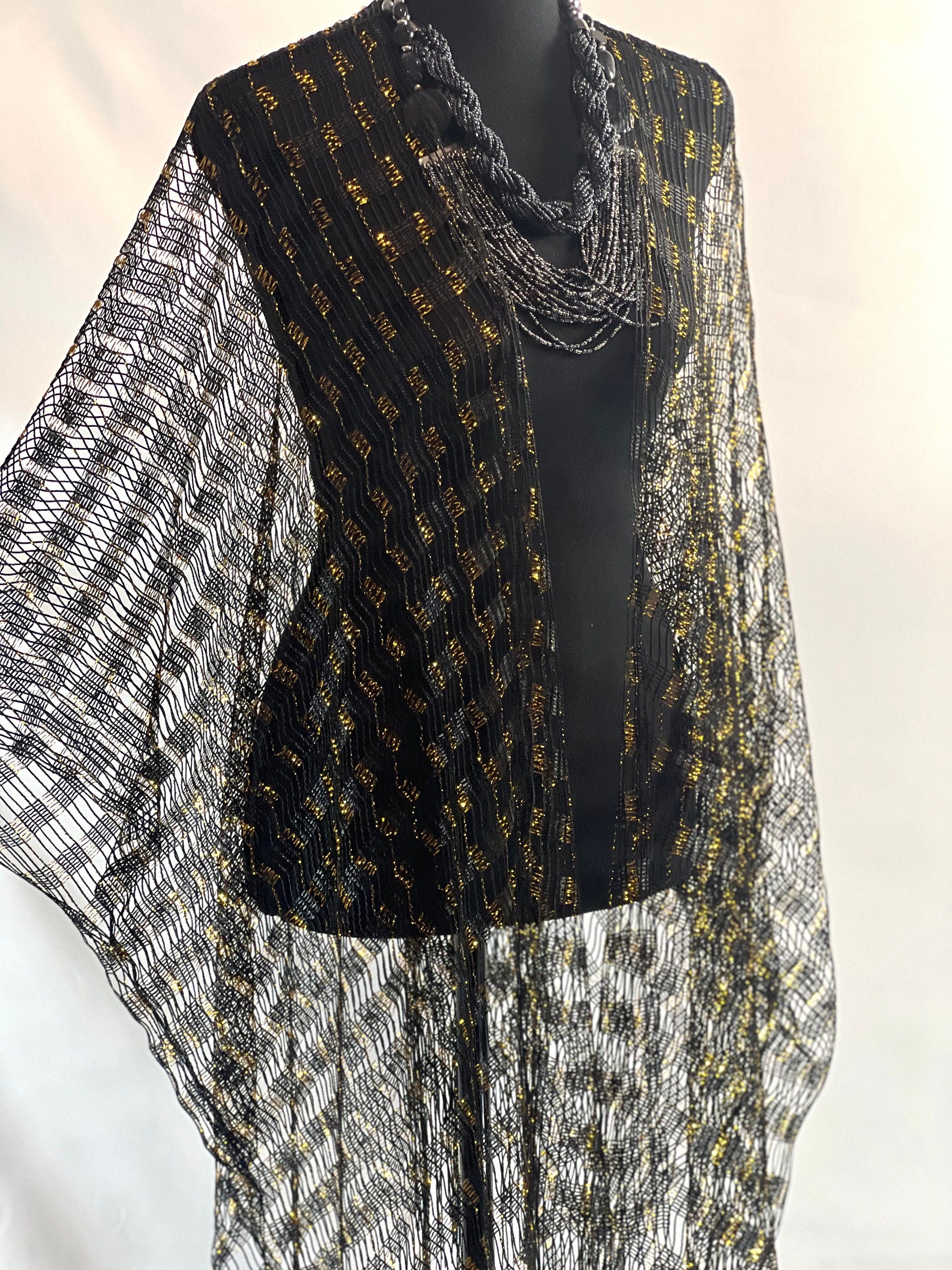 BLACK Mesh Summer Kimono Bling Gold Thread blouse Summer kimono Resort cruise kimono lightweight kimono Beach coverup Art Lover Kimono