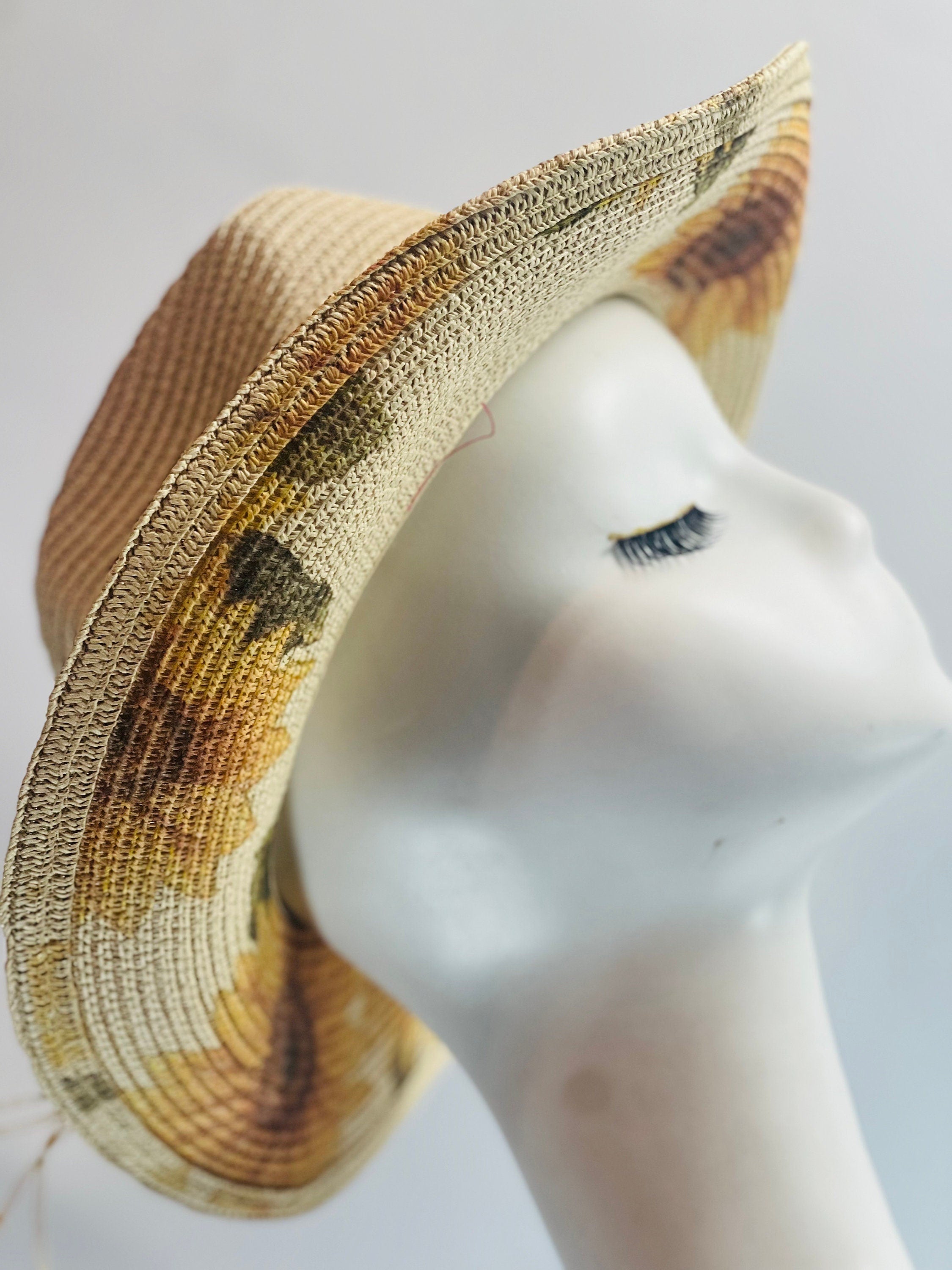 Sunflower Print Straw Hat Stylist Cowboy Hat Beach Hat Summer Hat Floral Hat