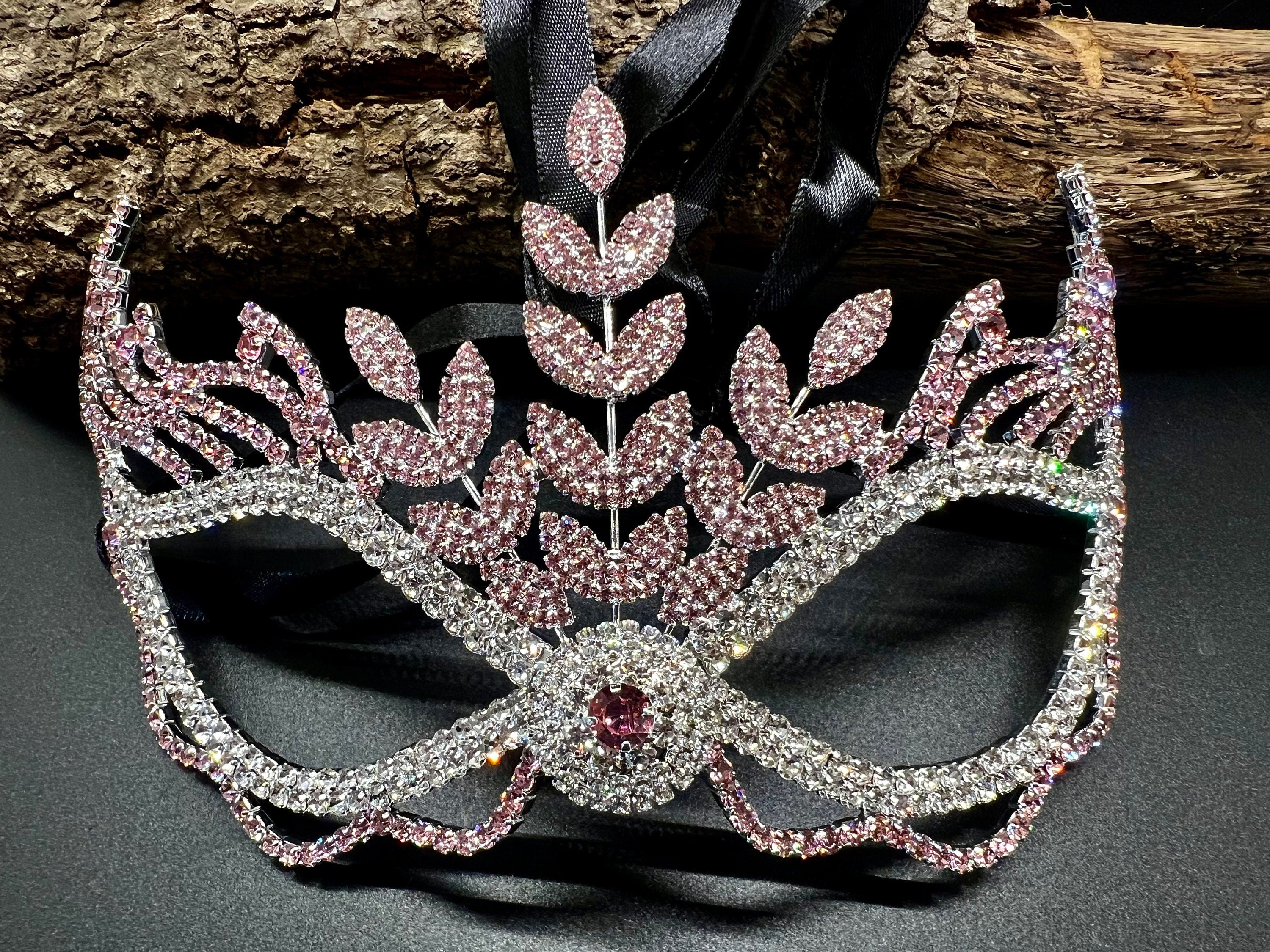 ROSE PINK Crystal Mardi Gras Mask. Masquerade Ball Dance Party Mask. Wedding crystal mask. Prom crystal mask. Party eye mask