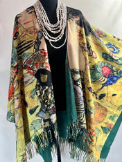 Lady With A Fan Classic Artwork Painting Printed Poncho Ruana Soft Cashmere-feel Tassel Ending Shawl Classic Art Gift Classic Art Shawl