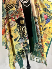 Lady With A Fan Classic Artwork Painting Printed Poncho Ruana Soft Cashmere-feel Tassel Ending Shawl Classic Art Gift Classic Art Shawl