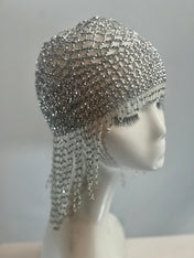 Silver Beaded Exotic Cleopatra Head Piece Cap Egyptian Tassel Chain Durag Festival Hat Gold Mesh Beaded Flapper Stretchy Cap Plastic beads