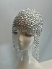 Silver Beaded Exotic Cleopatra Head Piece Cap Egyptian Tassel Chain Durag Festival Hat Gold Mesh Beaded Flapper Stretchy Cap Plastic beads