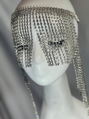 Silver Rhinestones Exotic Cleopatra Head Piece Cap Egyptian Tassel Chain Festival Hat Silver Mesh Flapper Stretchy Cap Custom Head Cap