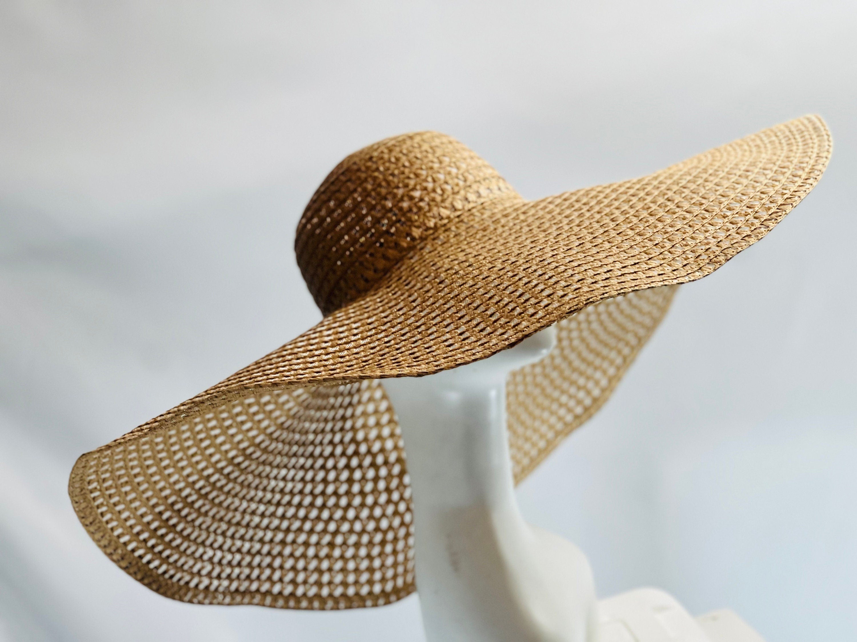 TAN BROWN Stylish and Trendy Summer Hat Oversize Straw Hat Large Beach Hat Extra Wide Brim Hat 26" Wide Sun Hat Wedding Hat Bride Hat