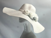 WHITE Roses Decor Wide Brim Hat Summer Hat Oversize Straw Hat Large Beach Hat Extra Wide Brim Hat 21" Wide Sun Hat Wedding Hat Bride Hat