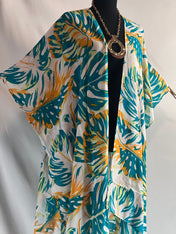 Monstera print Green blouse Summer kimono Resort cruise kimono lightweight kimono Beach coverup Art Lover Kimono Summer wear beach coverup