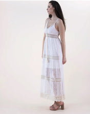 Striped Lace & Crochet Accents Empire Waist Tiered Maxi Dress