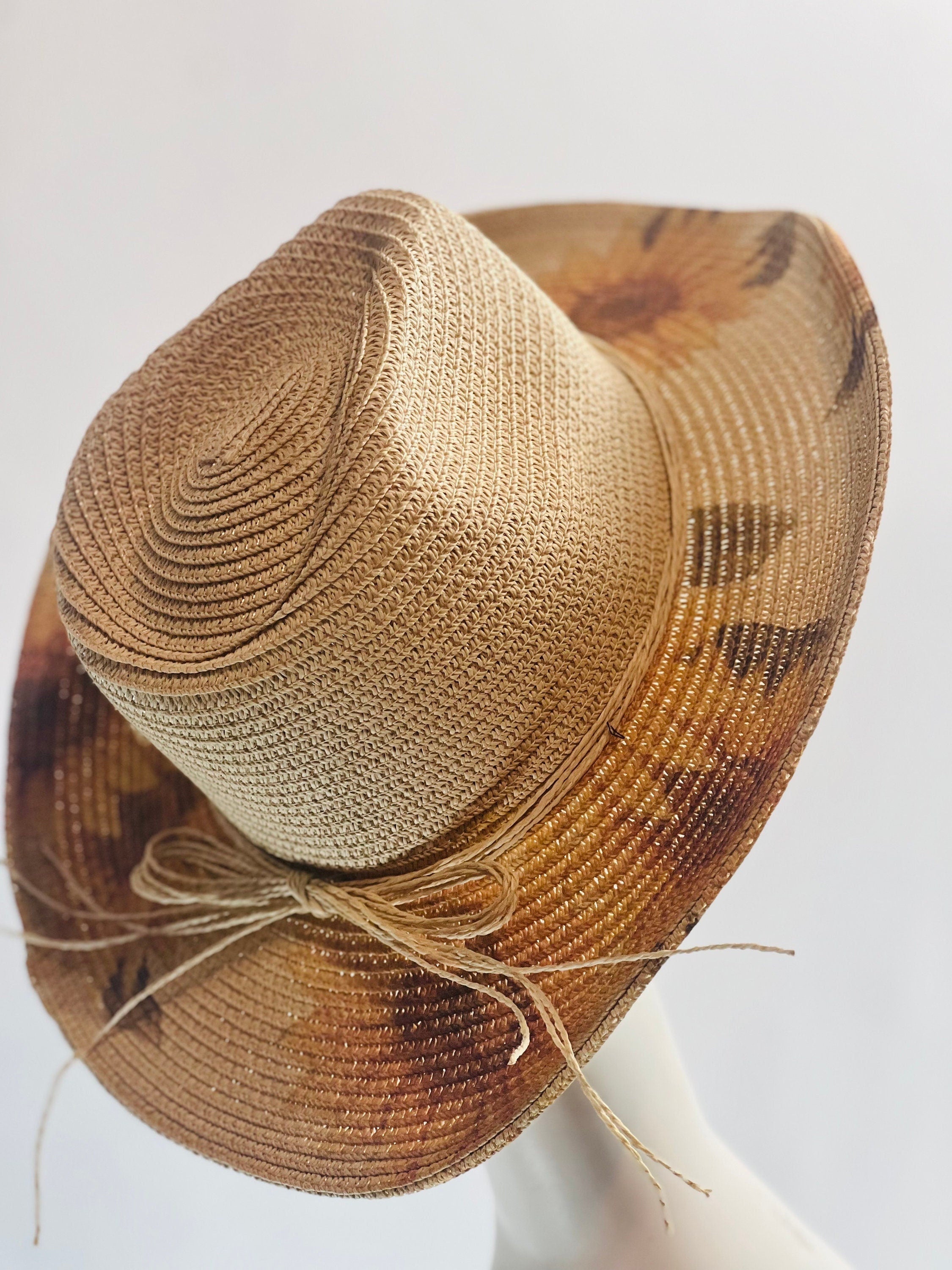 Sunflower Print Straw Hat Stylist Cowboy Hat Beach Hat Summer Hat Floral Hat