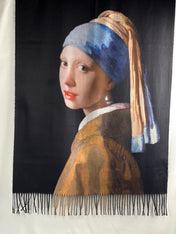 Girl with A Pearl Earring Painting Classic Artwork Printed on Scarf Soft Cashmere-feel Tassel Ending Shawl Famous Classic Gift Classic Art