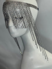 Silver Rhinestones Exotic Cleopatra Head Piece Cap Egyptian Tassel Chain Festival Hat Silver Mesh Flapper Stretchy Cap Custom Head Cap