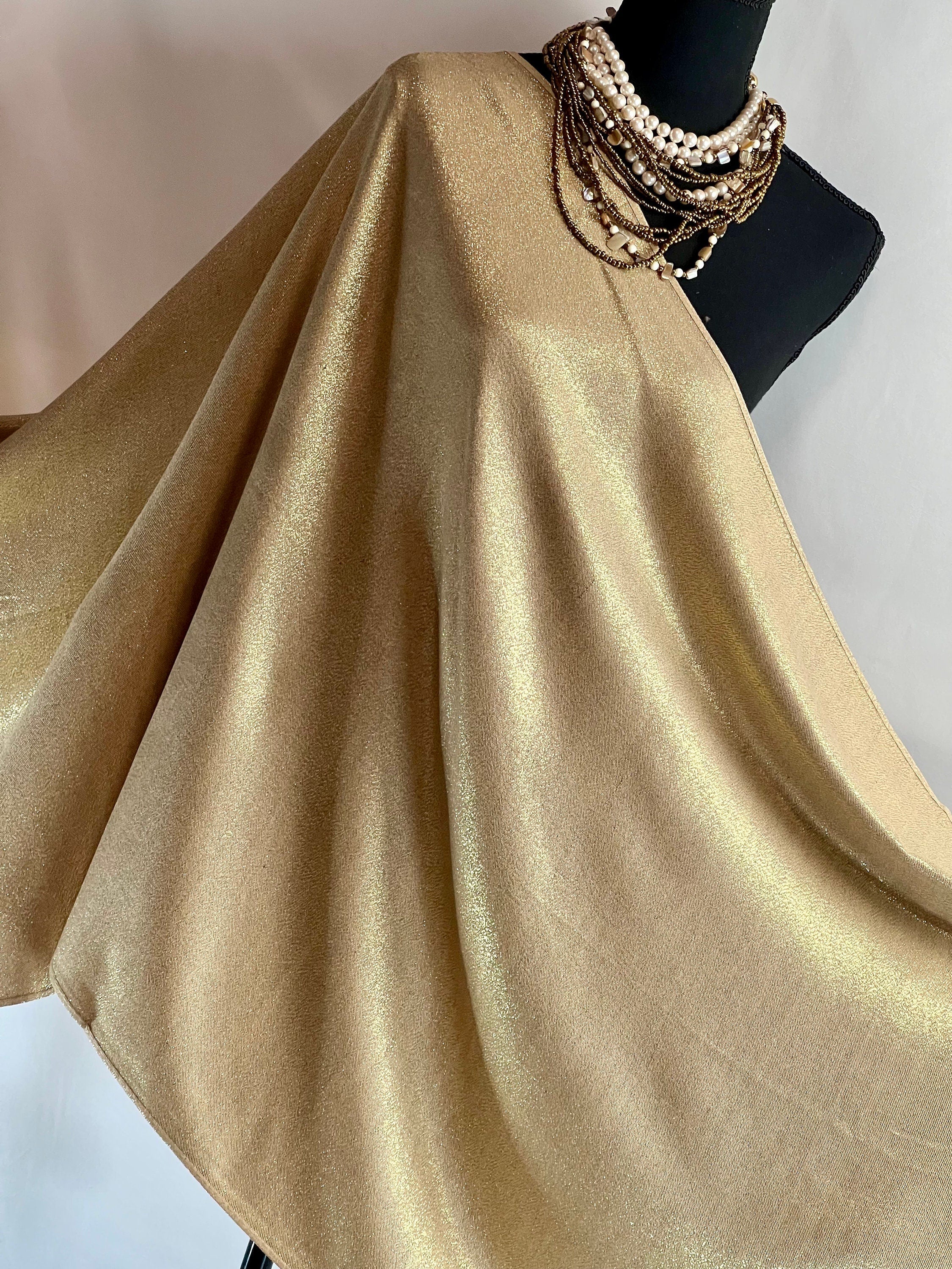 Gold Glitter Shimmer Double sides Light Gold Scarf Headscarf Soft warmth Viscose shawl Evening scarf