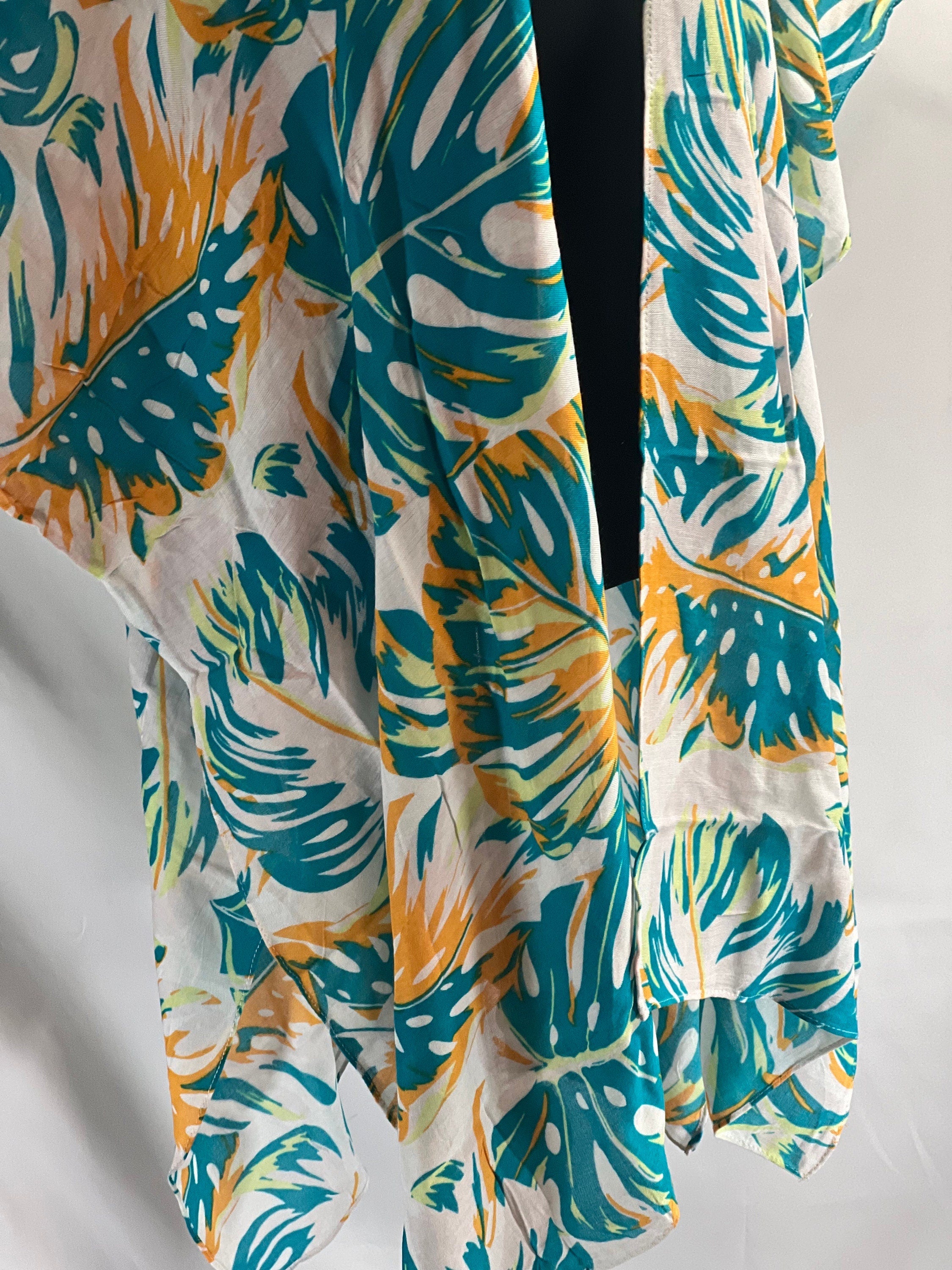 Monstera print Green blouse Summer kimono Resort cruise kimono lightweight kimono Beach coverup Art Lover Kimono Summer wear beach coverup