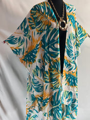 Monstera print Green blouse Summer kimono Resort cruise kimono lightweight kimono Beach coverup Art Lover Kimono Summer wear beach coverup