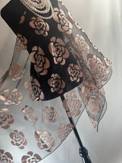 Rose Pink Silk Scarf Elegant Rose Flower Cut Organza Silk Scarf: Sheer Floral Wrap for Weddings and Evenings