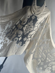 Ivory Silk Scarf Elegant Flower Cut Organza Silk Scarf: Sheer Floral Wrap for Weddings and Evenings