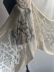 Ivory Silk Scarf Elegant Flower Cut Organza Silk Scarf: Sheer Floral Wrap for Weddings and Evenings