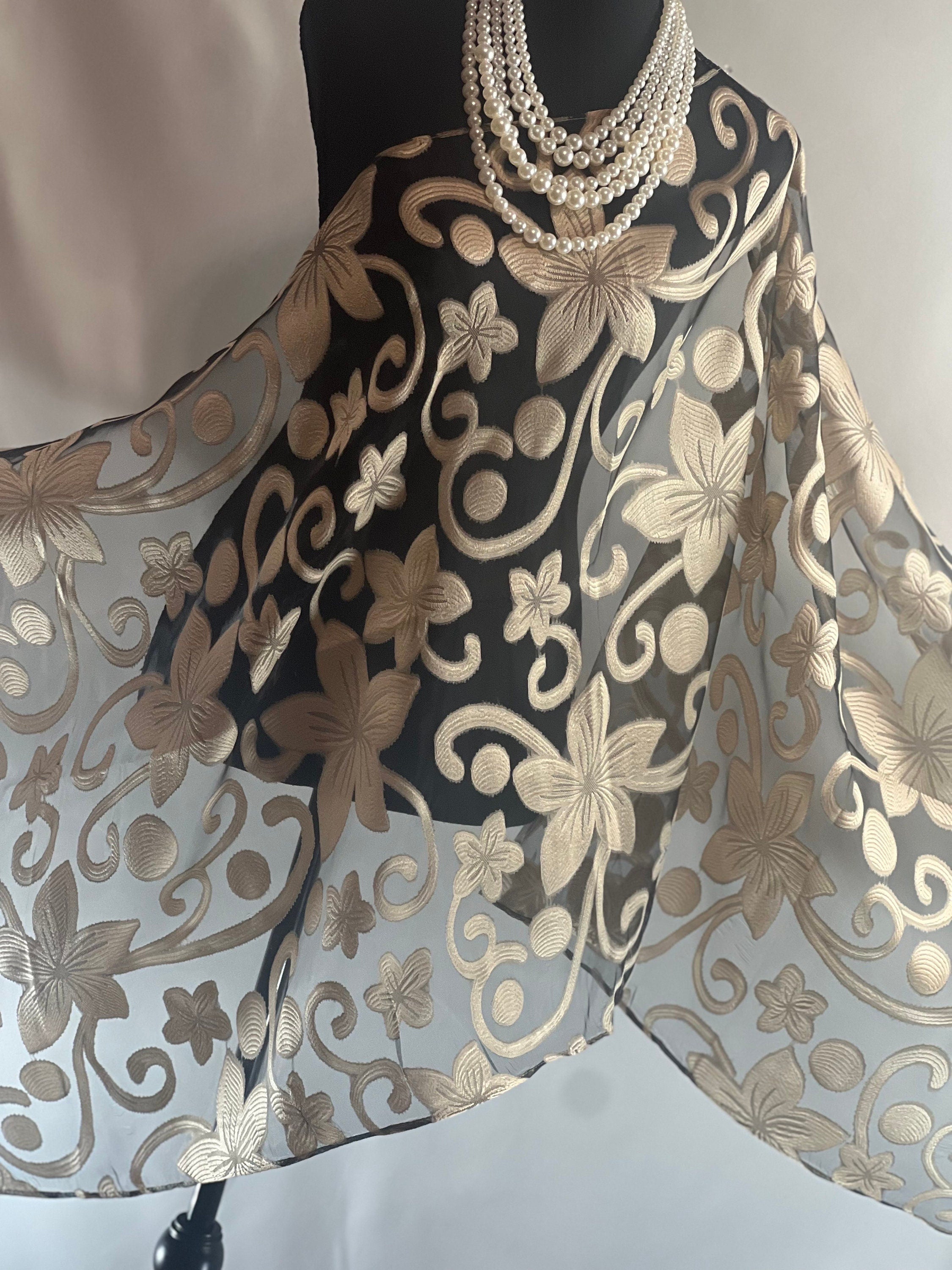 Light Cream Silk Scarf Elegant Flower Cut Organza Silk Scarf: Sheer Floral Wrap for Weddings and Evenings