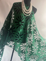 Green Silk Scarf Elegant Flower Cut Organza Silk Scarf: Sheer Floral Wrap for Weddings and Evenings