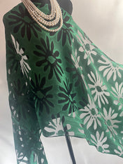 Green Silk Scarf Elegant Flower Cut Organza Silk Scarf: Sheer Floral Wrap for Weddings and Evenings