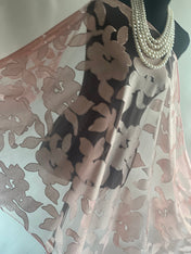 Rose Pink Silk Elegant Flower Cut Organza Silk Scarf: Sheer Floral Wrap for Weddings and Evenings