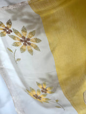 Yellow Gold Scarf Embroidery on Translucent Silk: Charming Shining Organza Silk Scarf for Weddings and Evening Affairs