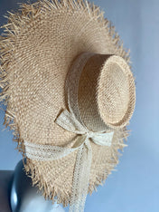 Light Cream Holiday Romance Sun Hat Summer Hat Oversize Raffia Palm Hat Large Beach Hat Extra Wide Brim Hat 21" Wide Sun Hat Wedding Hat