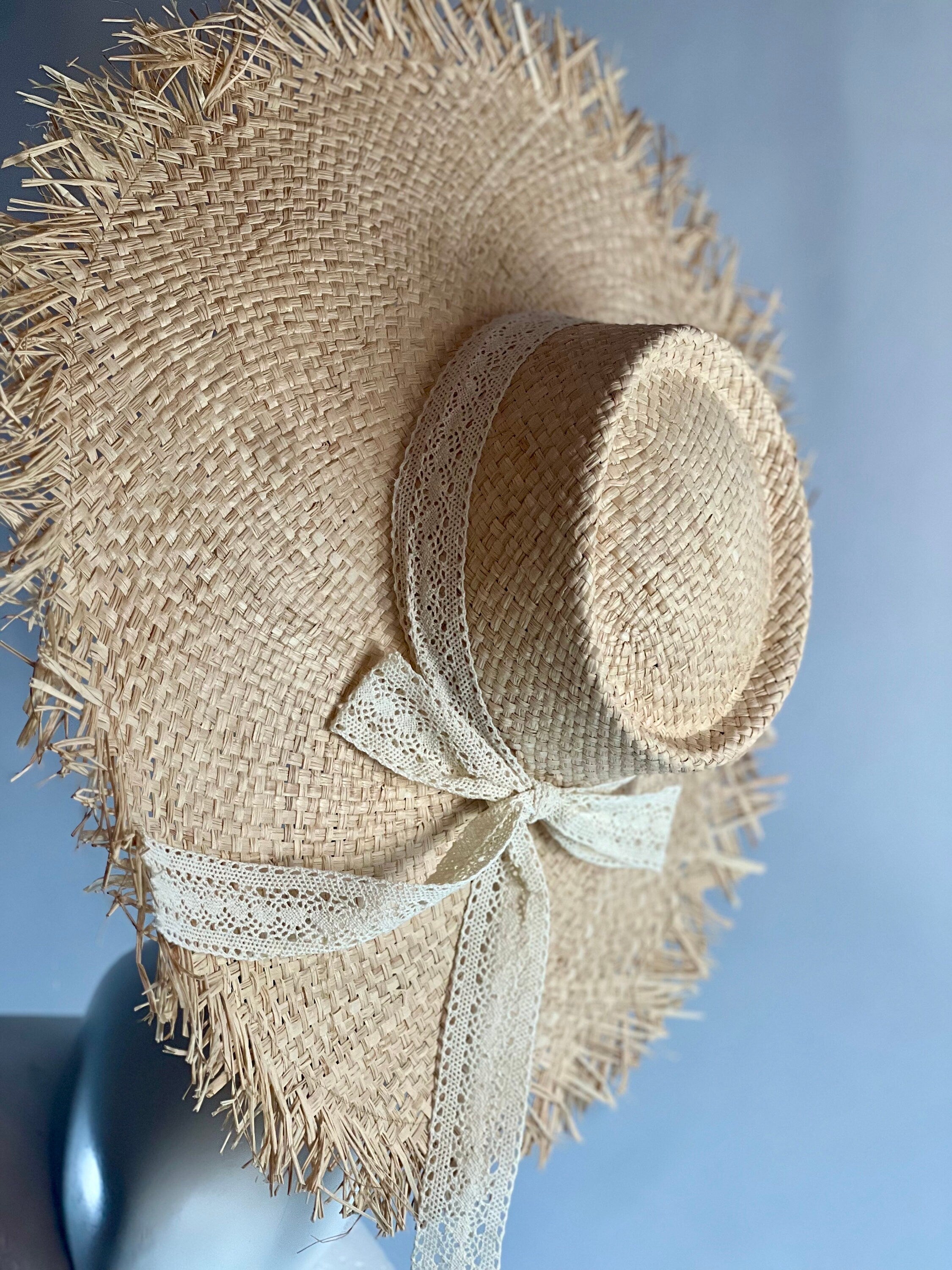 Light Cream Holiday Romance Sun Hat Summer Hat Oversize Raffia Palm Hat Large Beach Hat Extra Wide Brim Hat 21" Wide Sun Hat Wedding Hat