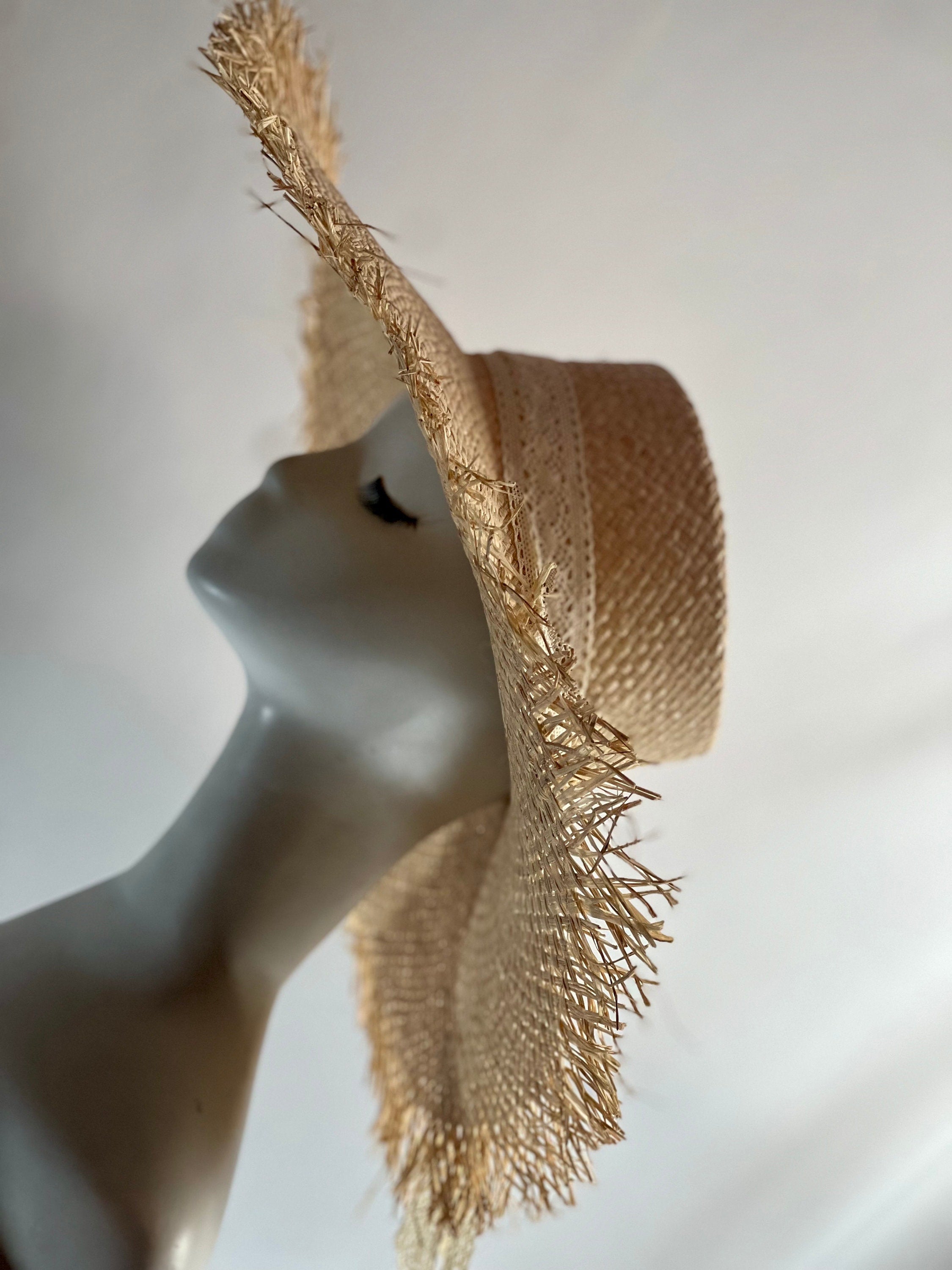 Light Cream Holiday Romance Sun Hat Summer Hat Oversize Raffia Palm Hat Large Beach Hat Extra Wide Brim Hat 21" Wide Sun Hat Wedding Hat