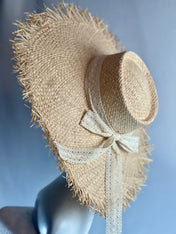 Light Cream Holiday Romance Sun Hat Summer Hat Oversize Raffia Palm Hat Large Beach Hat Extra Wide Brim Hat 21" Wide Sun Hat Wedding Hat