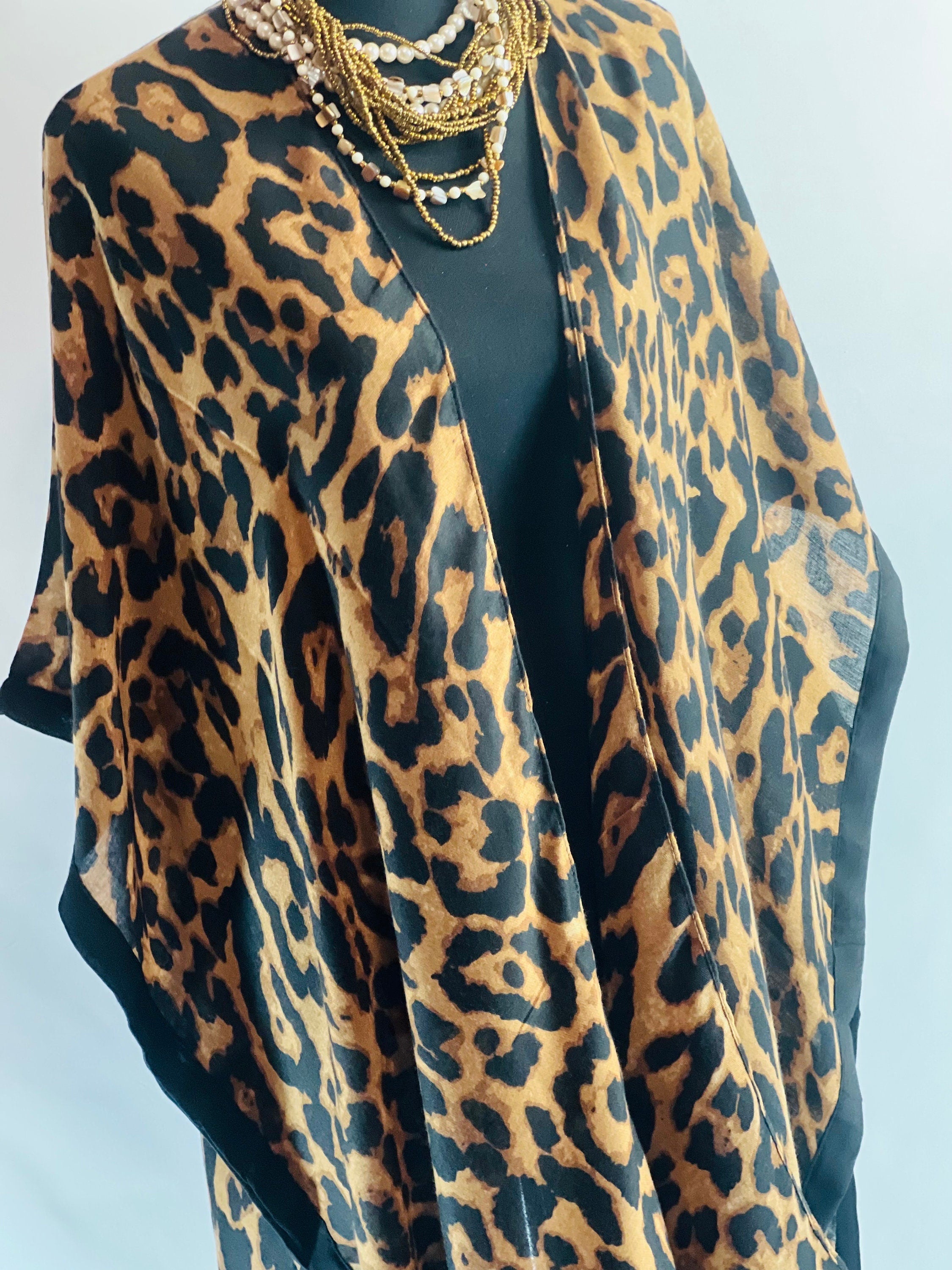 Leopard Animal Print Summer Long Kimono blouse Summer kimono Resort cruise kimono lightweight kimono Beach coverup Art Lover Kimono