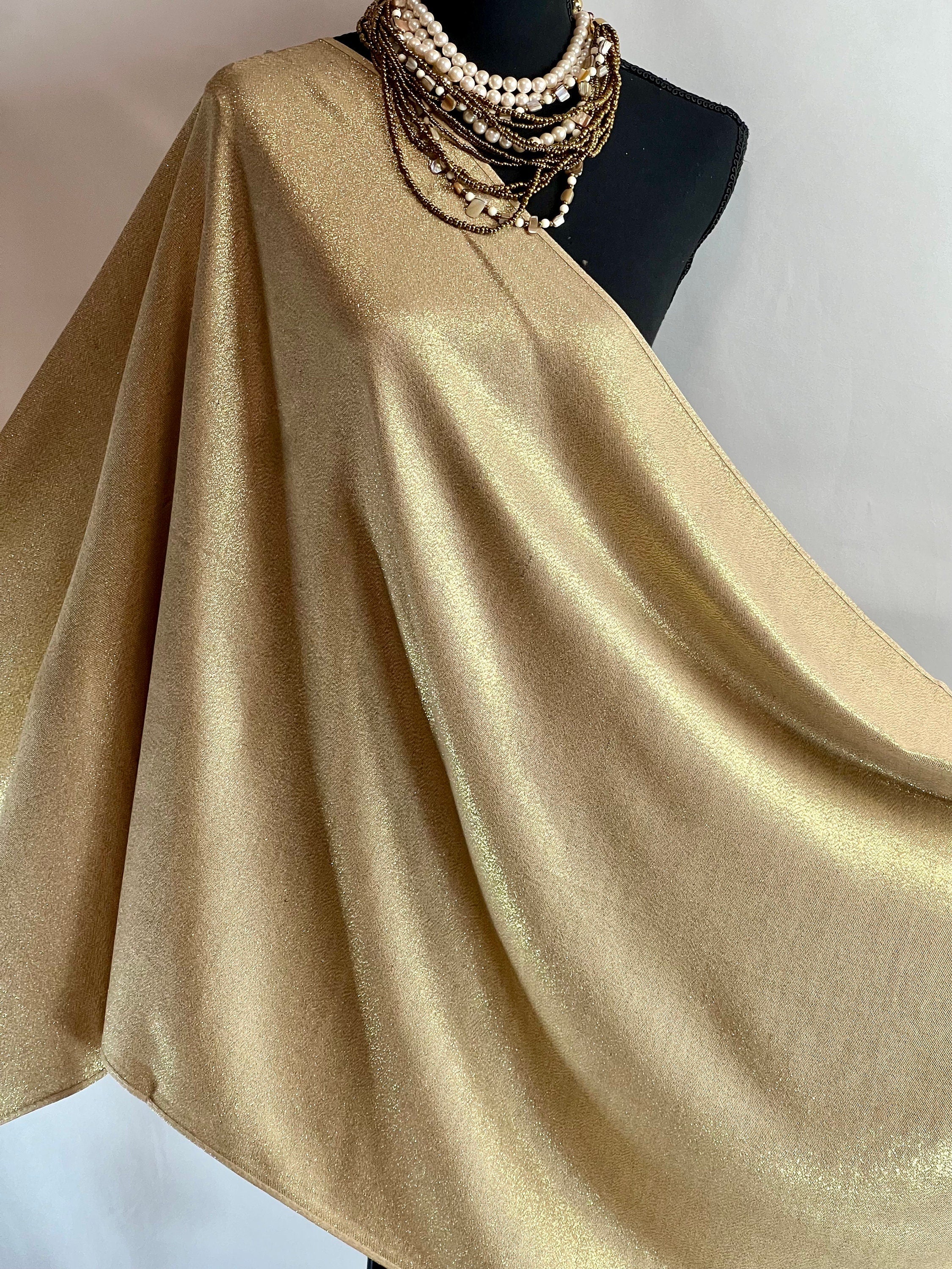 Gold Glitter Shimmer Double sides Light Gold Scarf Headscarf Soft warmth Viscose shawl Evening scarf