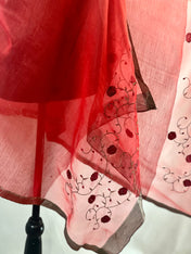 Hot Red Silk Scarf Embroidery on Translucent Silk: Charming Shining Organza Silk Scarf for Weddings and Evening Affairs