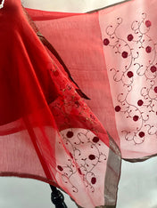 Hot Red Silk Scarf Embroidery on Translucent Silk: Charming Shining Organza Silk Scarf for Weddings and Evening Affairs