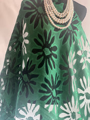 Green Silk Scarf Elegant Flower Cut Organza Silk Scarf: Sheer Floral Wrap for Weddings and Evenings