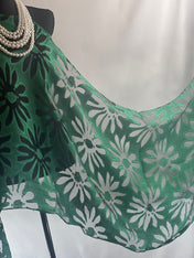 Green Silk Scarf Elegant Flower Cut Organza Silk Scarf: Sheer Floral Wrap for Weddings and Evenings