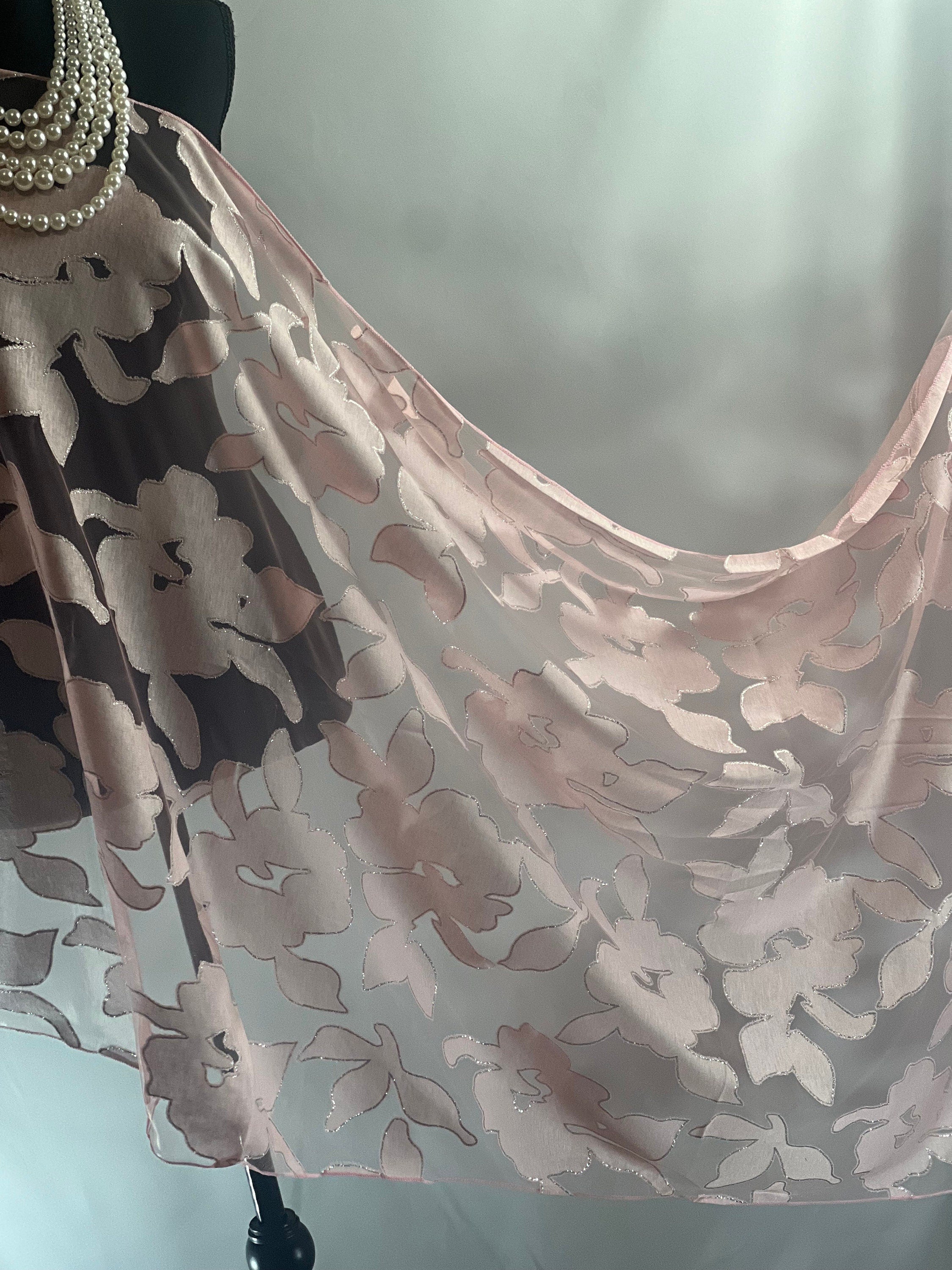 Rose Pink Silk Elegant Flower Cut Organza Silk Scarf: Sheer Floral Wrap for Weddings and Evenings