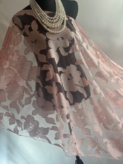 Rose Pink Silk Elegant Flower Cut Organza Silk Scarf: Sheer Floral Wrap for Weddings and Evenings