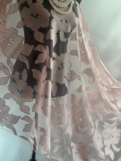 Rose Pink Silk Elegant Flower Cut Organza Silk Scarf: Sheer Floral Wrap for Weddings and Evenings