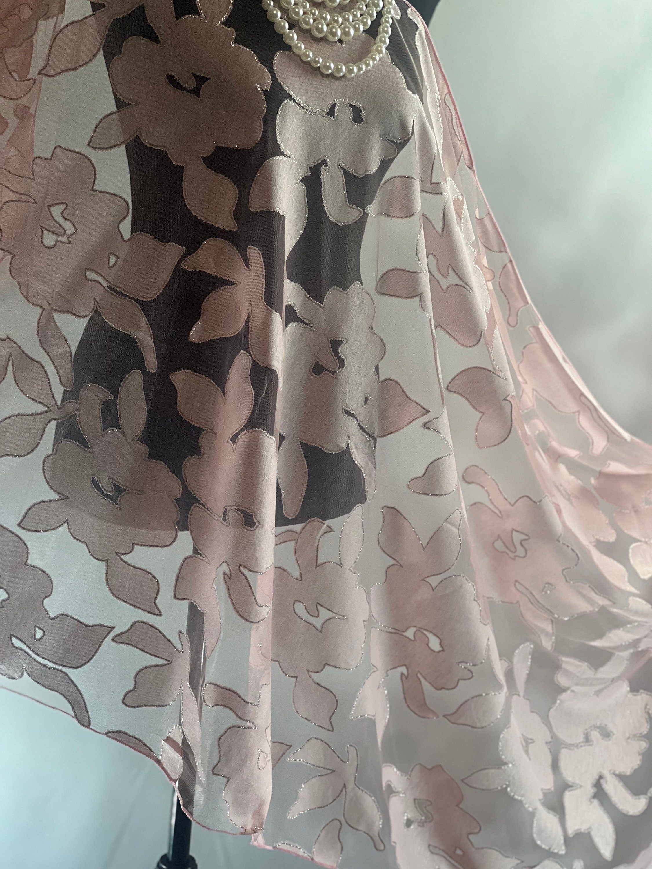 Rose Pink Silk Elegant Flower Cut Organza Silk Scarf: Sheer Floral Wrap for Weddings and Evenings