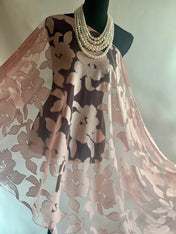 Rose Pink Silk Elegant Flower Cut Organza Silk Scarf: Sheer Floral Wrap for Weddings and Evenings