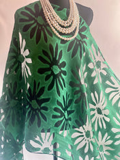 Green Silk Scarf Elegant Flower Cut Organza Silk Scarf: Sheer Floral Wrap for Weddings and Evenings