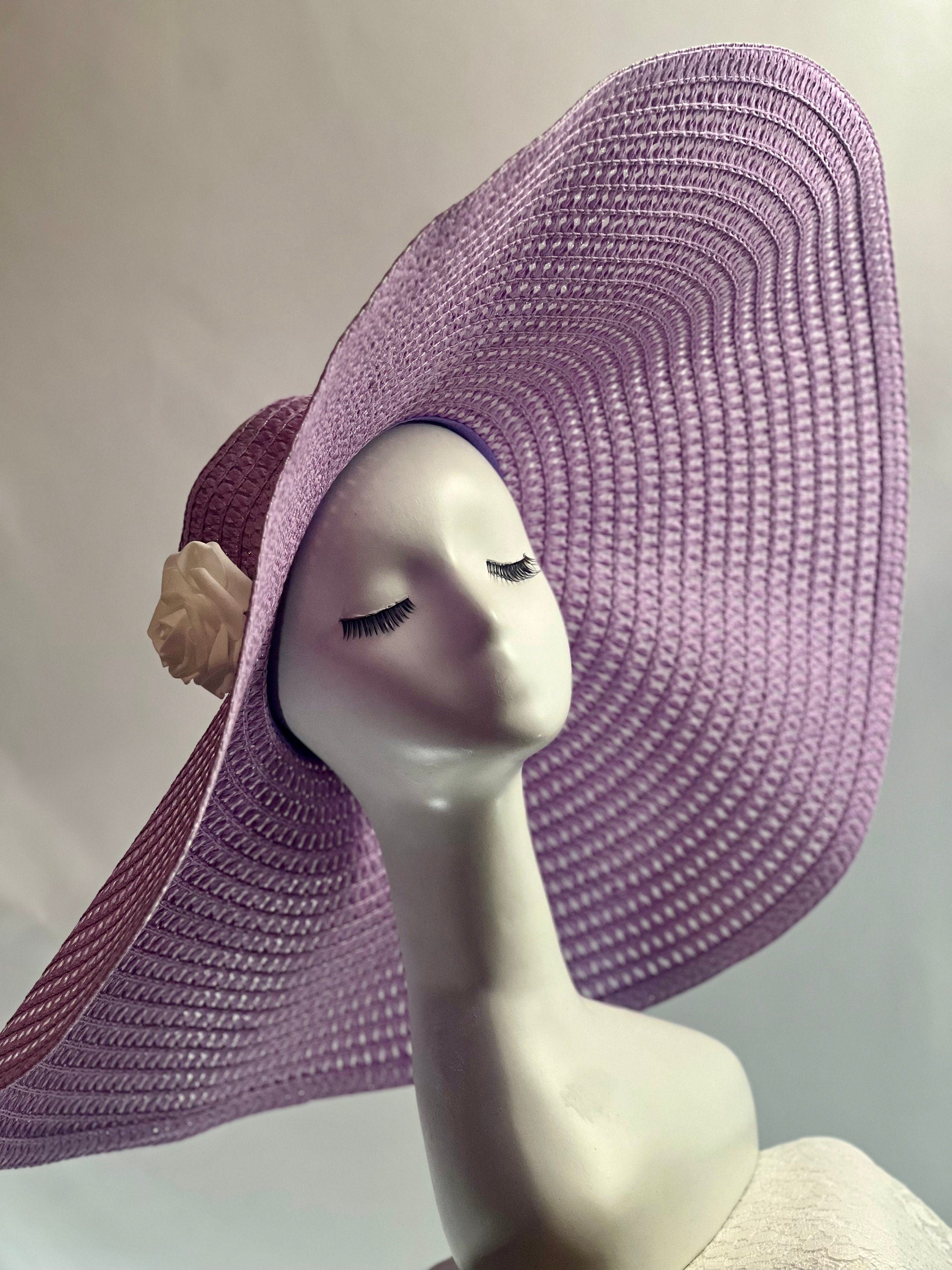 Lavender Purple Sun Hat Stylish Trendy Summer Hat Oversize Straw Hat Large Beach Hat Extra Wide Brim Hat 28" Wide Sun Hat