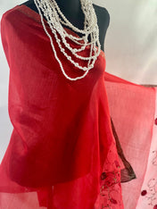 Hot Red Silk Scarf Embroidery on Translucent Silk: Charming Shining Organza Silk Scarf for Weddings and Evening Affairs