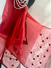 Hot Red Silk Scarf Embroidery on Translucent Silk: Charming Shining Organza Silk Scarf for Weddings and Evening Affairs